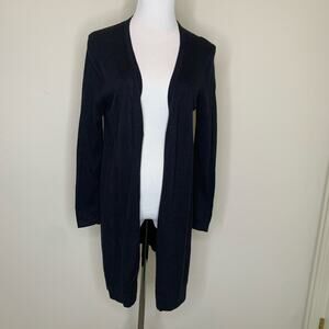 Qi Cashmere Black Open Front Cardigan Sz Petite Medium